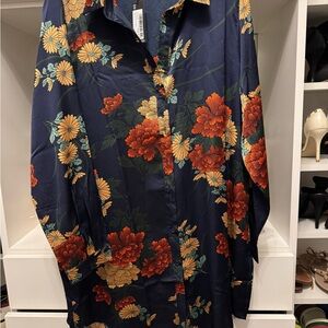 Fashion Nova Floral Midi Dress - Navy and Orange